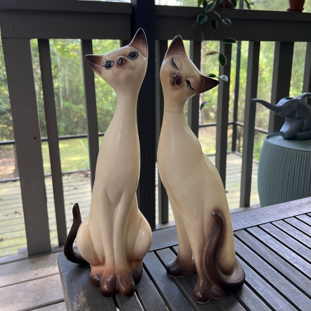 Siamese Cat Ceramic Figurines Set - Napco Japan